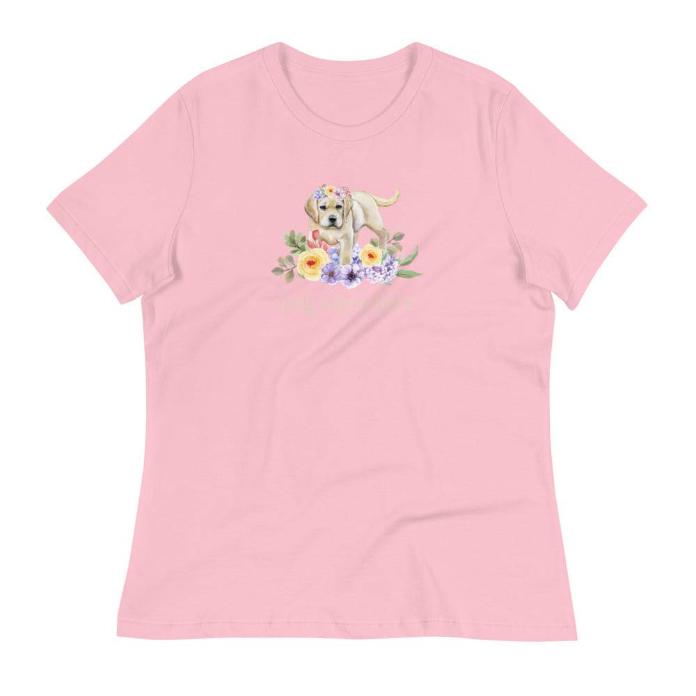 Women's Relaxed T-Shirt/Dog & Flowers 3/Personalized - Enet Images