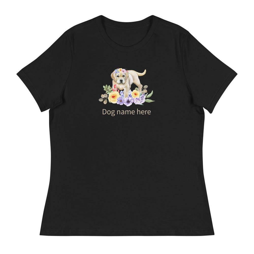 Women's Relaxed T-Shirt/Dog & Flowers 3/Personalized - Enet Images
