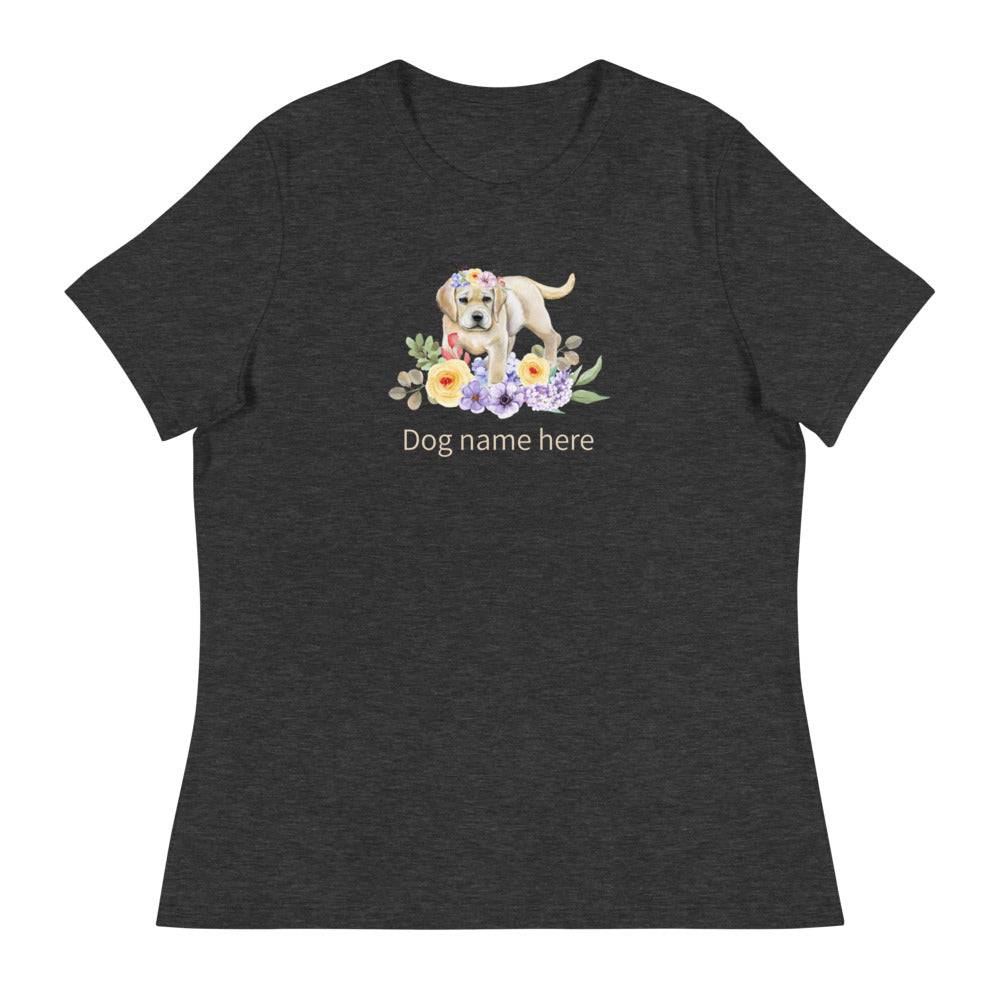 Women's Relaxed T-Shirt/Dog & Flowers 3/Personalized - Enet Images