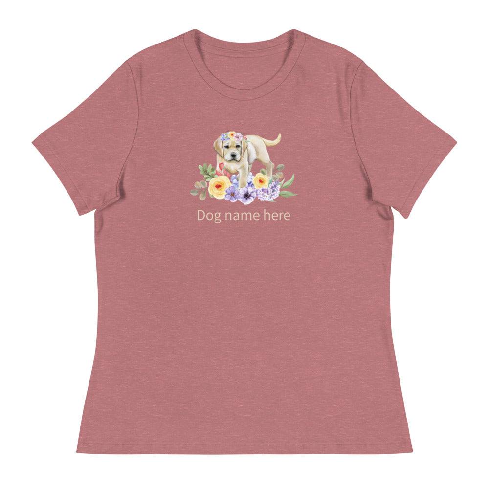 Women's Relaxed T-Shirt/Dog & Flowers 3/Personalized - Enet Images