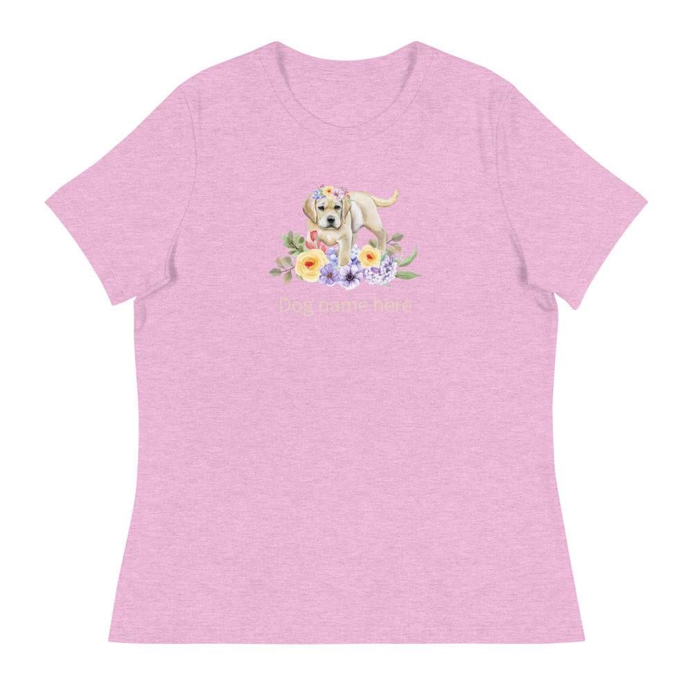 Women's Relaxed T-Shirt/Dog & Flowers 3/Personalized - Enet Images
