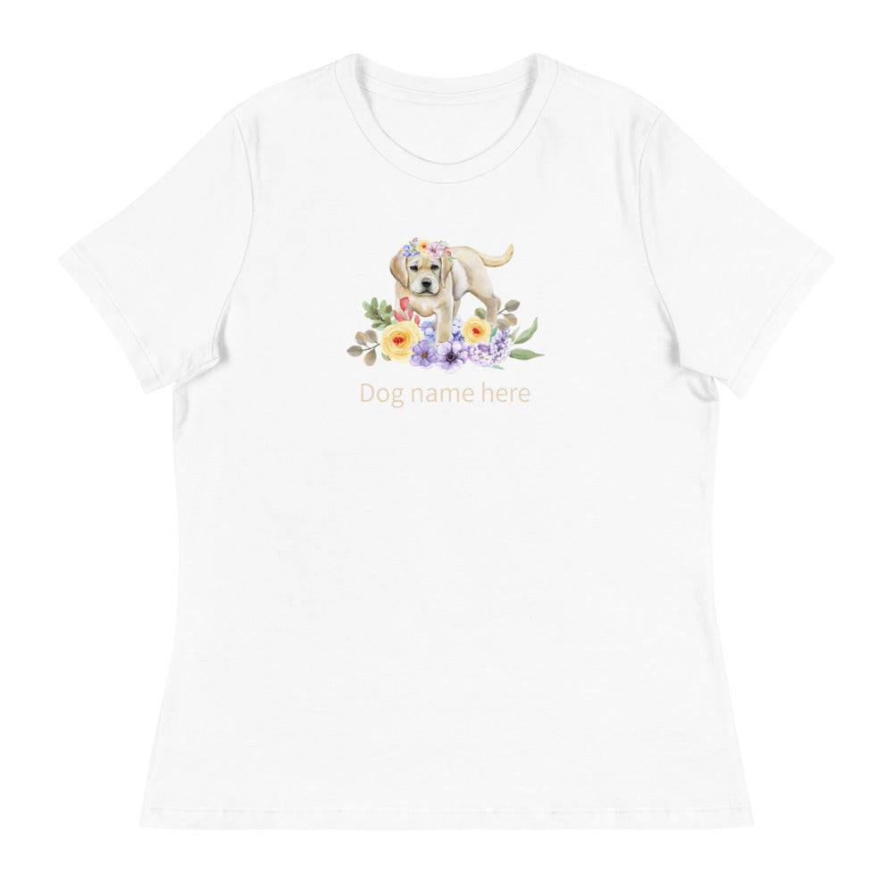 Women's Relaxed T-Shirt/Dog & Flowers 3/Personalized - Enet Images
