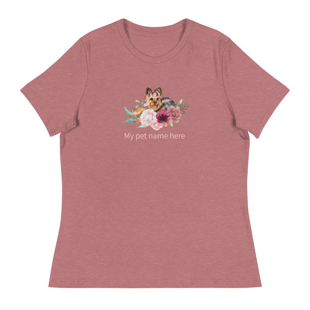 Women's Relaxed T-Shirt/Dog & Flowers/Personalized - Enet Images