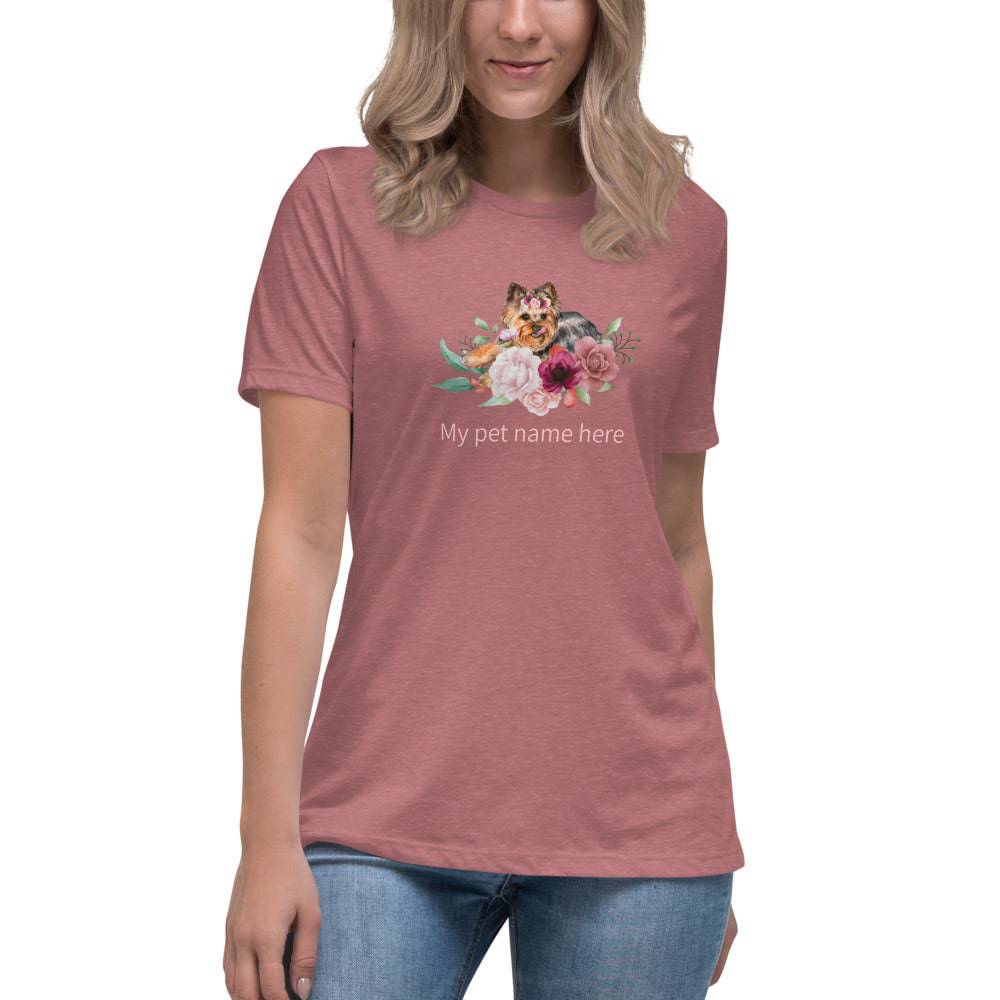 Women's Relaxed T-Shirt/Dog & Flowers/Personalized - Enet Images