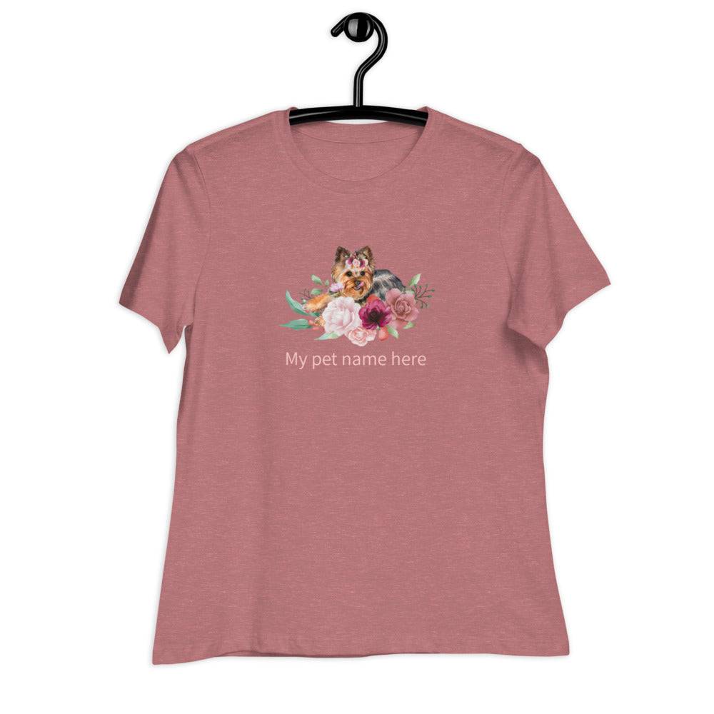 Women's Relaxed T-Shirt/Dog & Flowers/Personalized - Enet Images