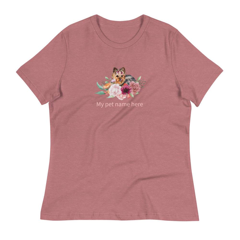 Women's Relaxed T-Shirt/Dog & Flowers/Personalized - Enet Images