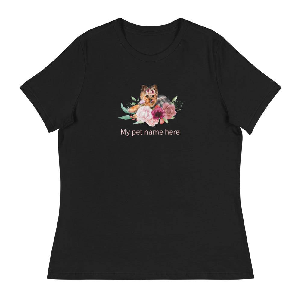 Women's Relaxed T-Shirt/Dog & Flowers/Personalized - Enet Images