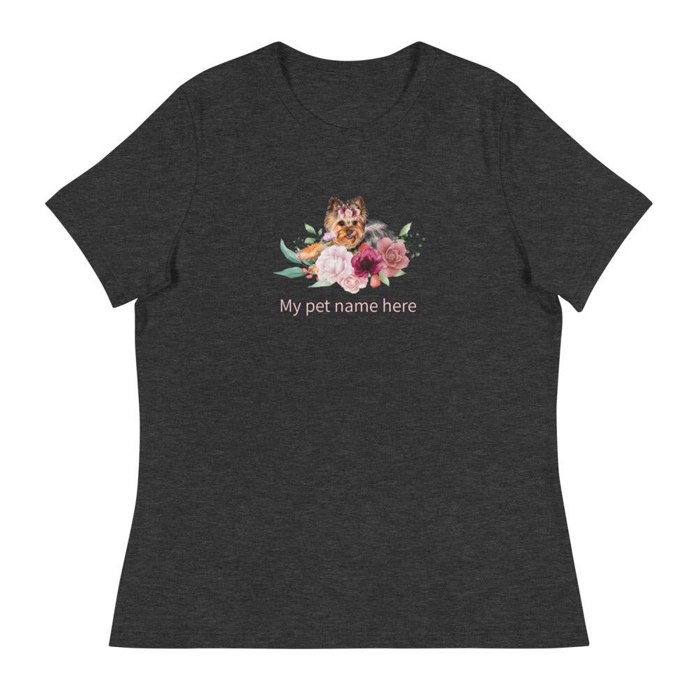 Women's Relaxed T-Shirt/Dog & Flowers/Personalized - Enet Images
