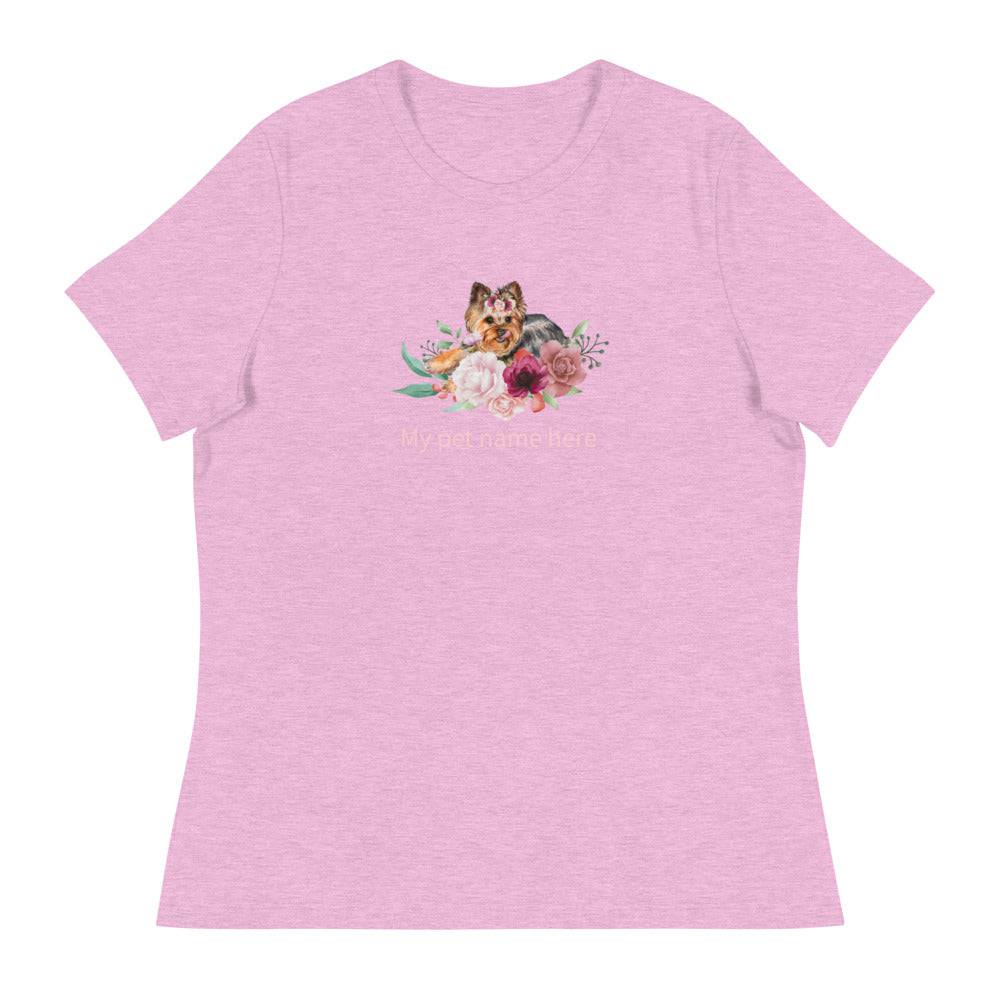 Women's Relaxed T-Shirt/Dog & Flowers/Personalized - Enet Images