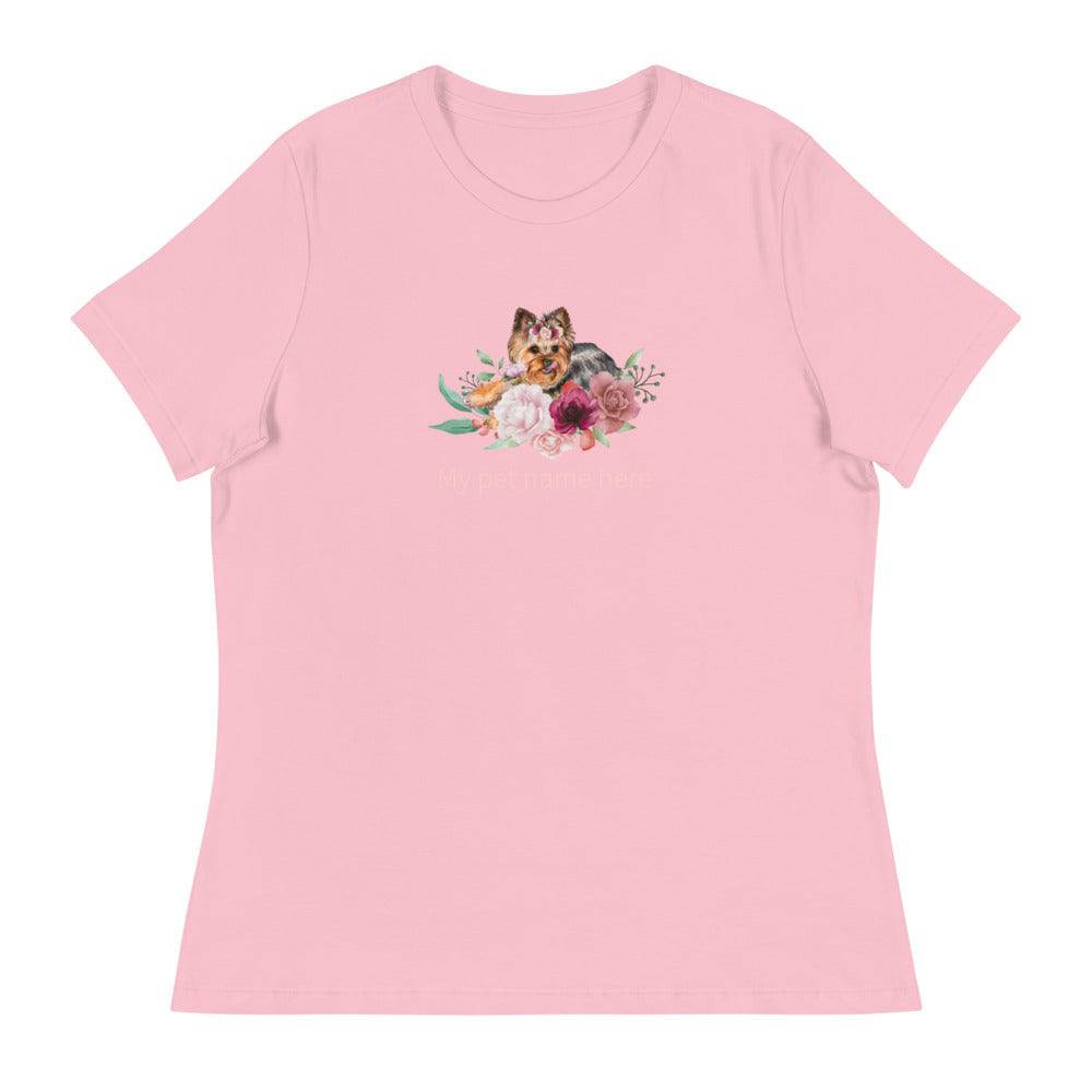 Women's Relaxed T-Shirt/Dog & Flowers/Personalized - Enet Images