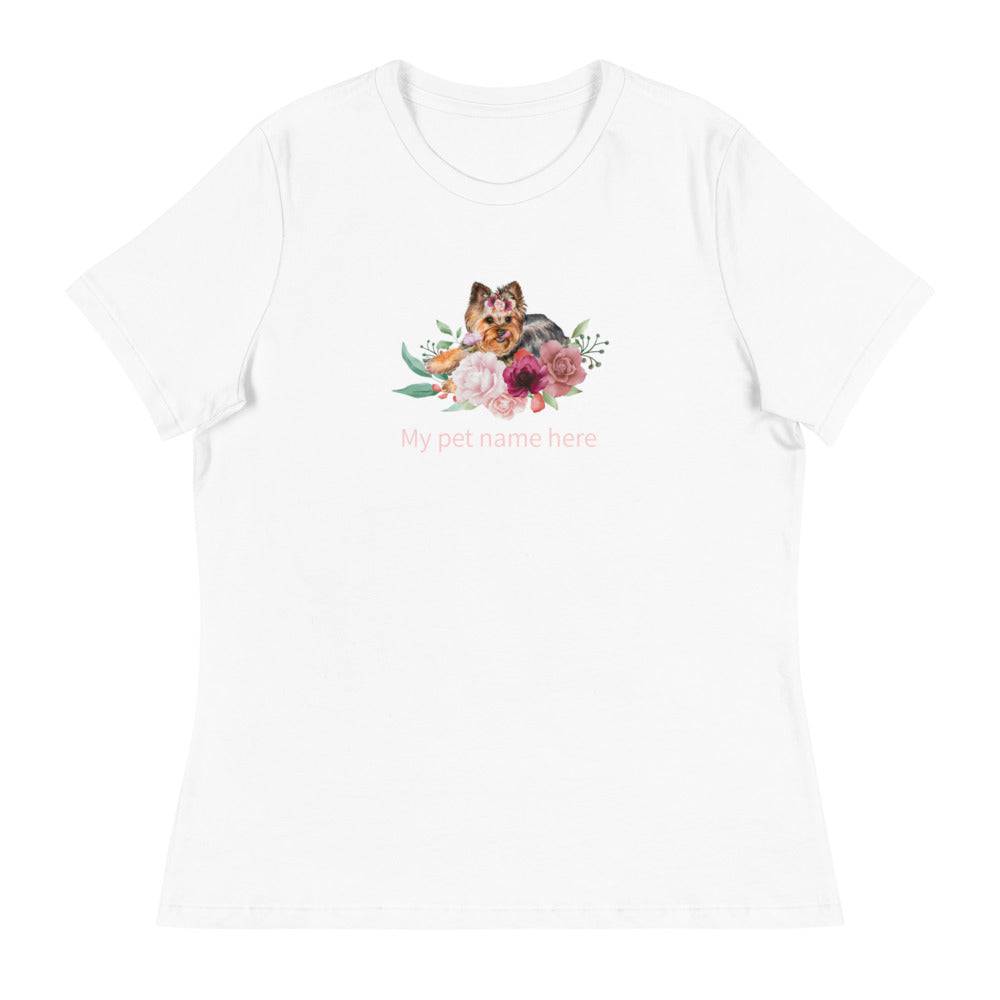 Women's Relaxed T-Shirt/Dog & Flowers/Personalized - Enet Images