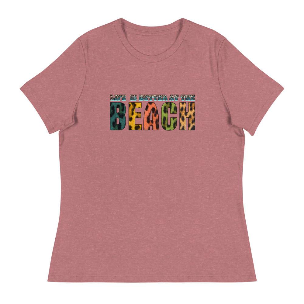 Women's Relaxed T-Shirt/Life-Is-Better-At-Beach - Enet Images