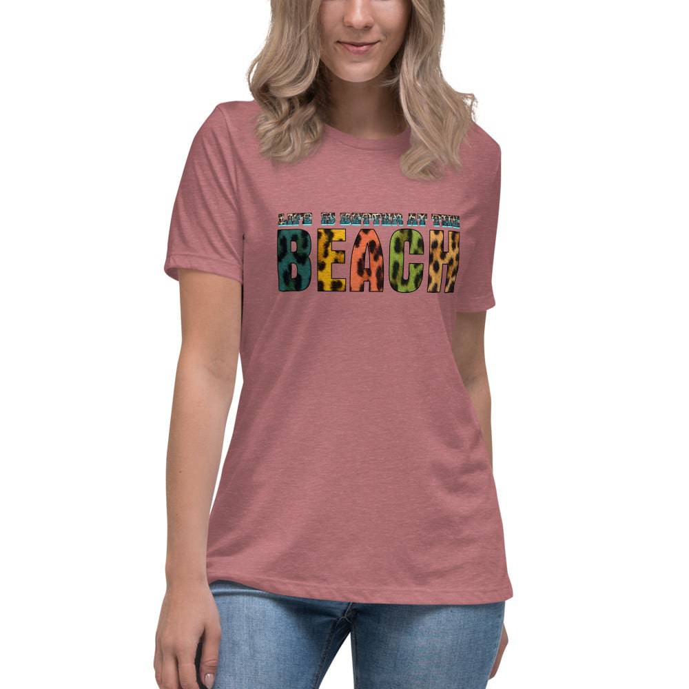 Women's Relaxed T-Shirt/Life-Is-Better-At-Beach - Enet Images