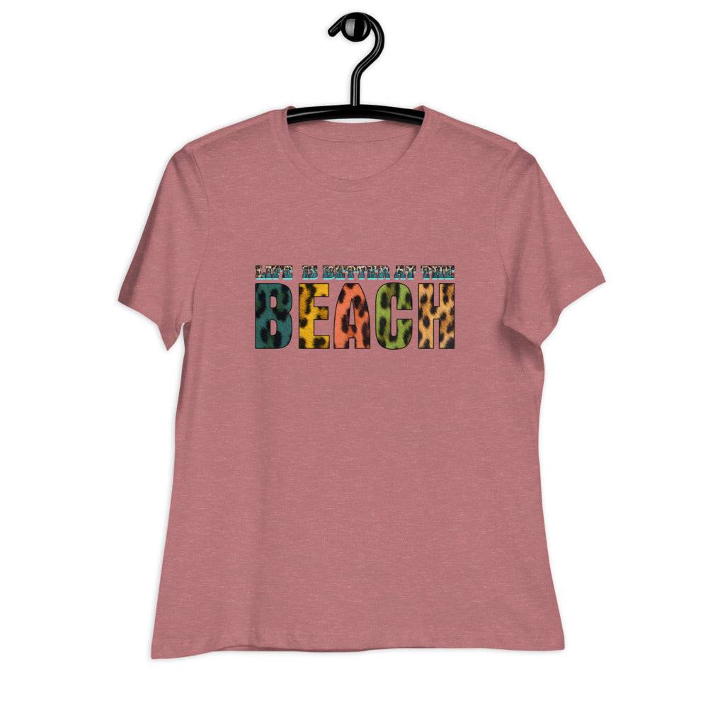 Women's Relaxed T-Shirt/Life-Is-Better-At-Beach - Enet Images