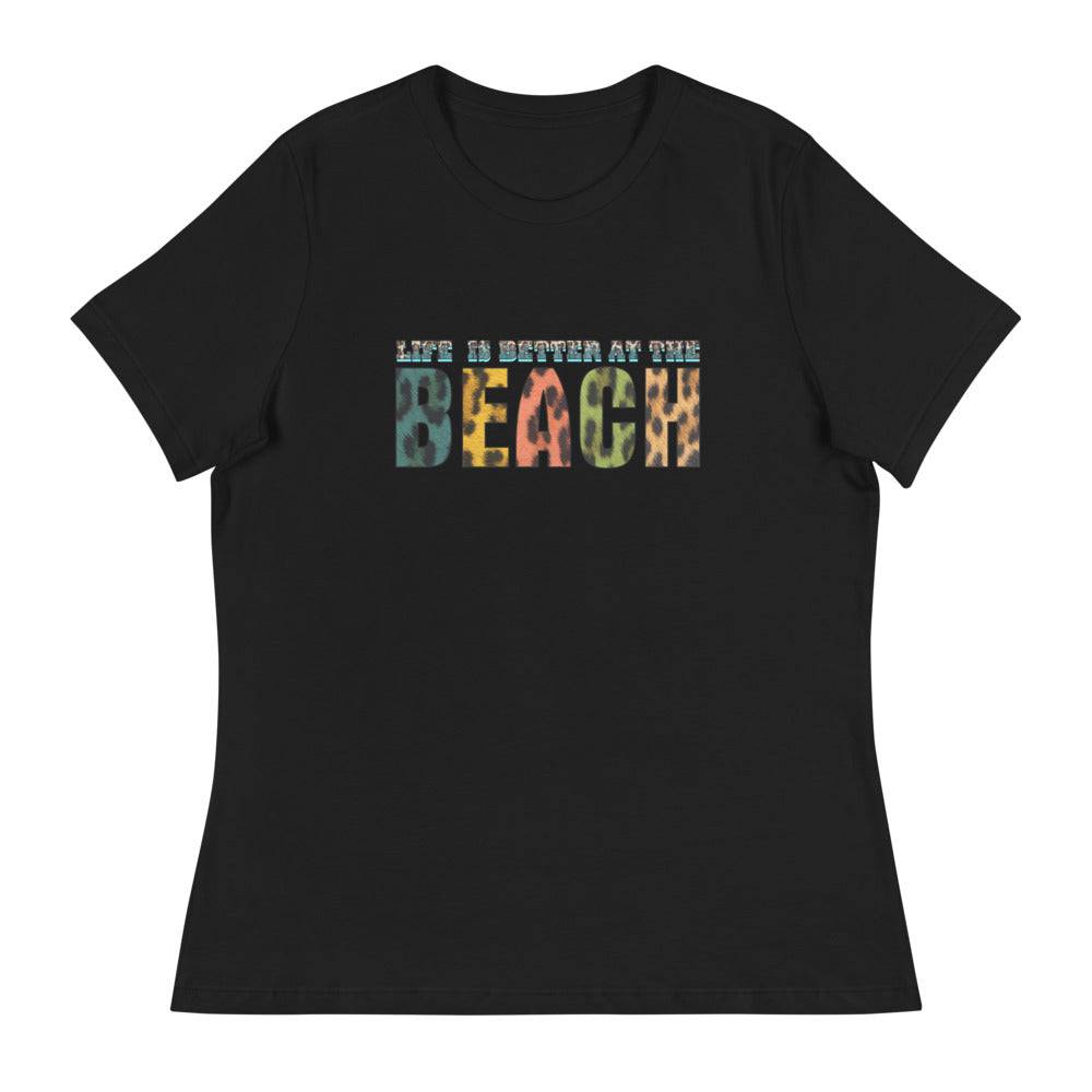 Women's Relaxed T-Shirt/Life-Is-Better-At-Beach - Enet Images