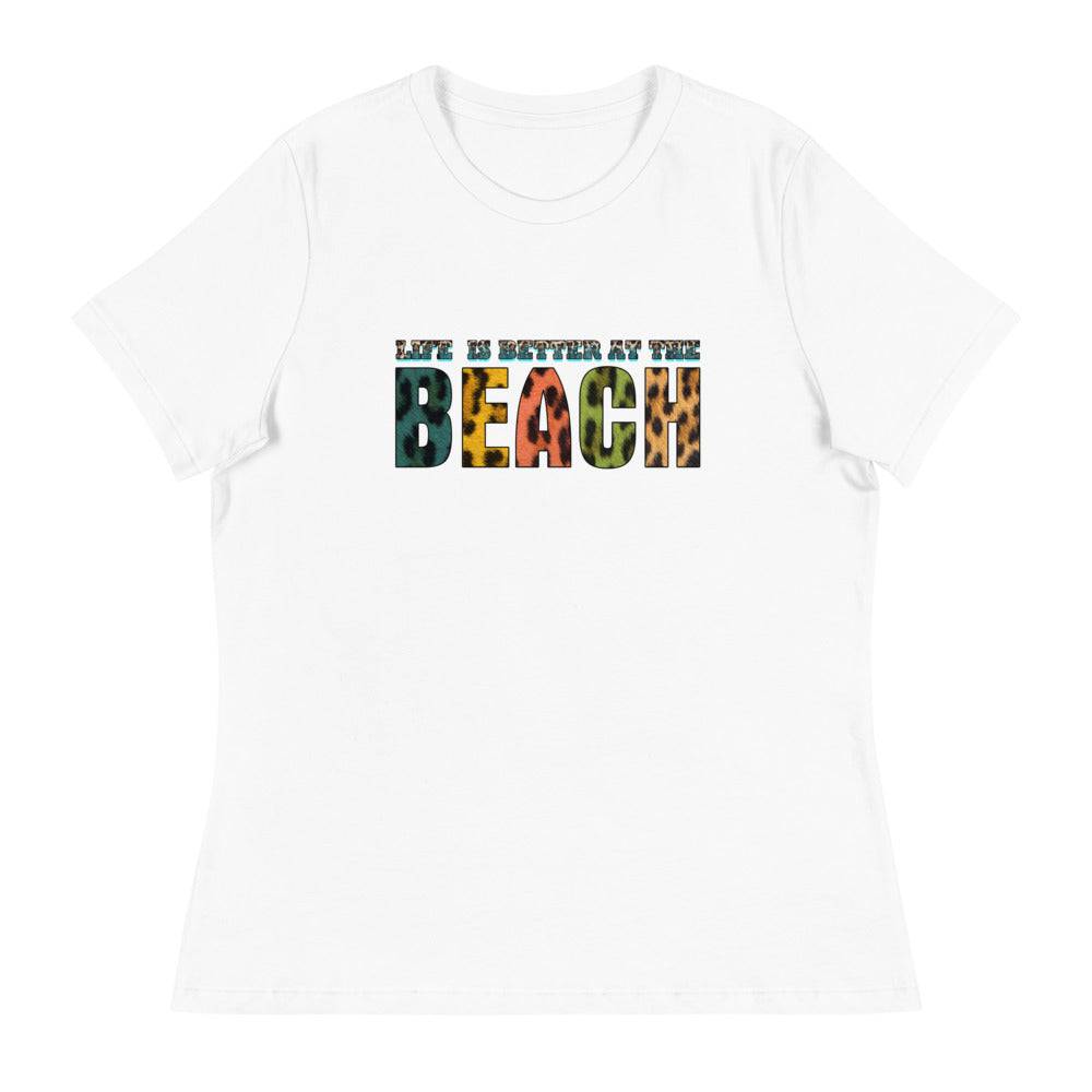 Women's Relaxed T-Shirt/Life-Is-Better-At-Beach - Enet Images