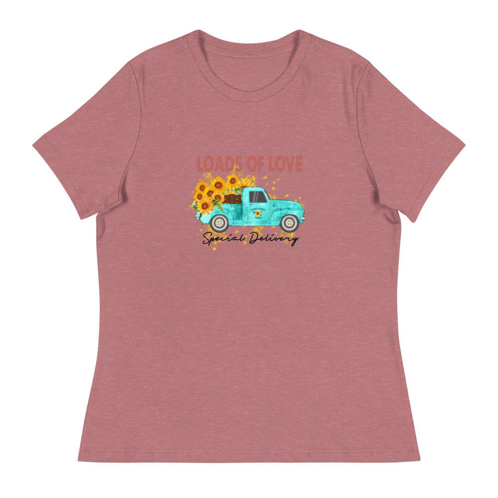 Women's Relaxed T-Shirt/Loads Of Love-Sunflower - Enet Images