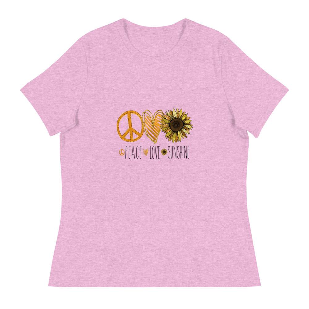 Women's Relaxed T-Shirt/Peace-Love-Sunflower - Enet Images