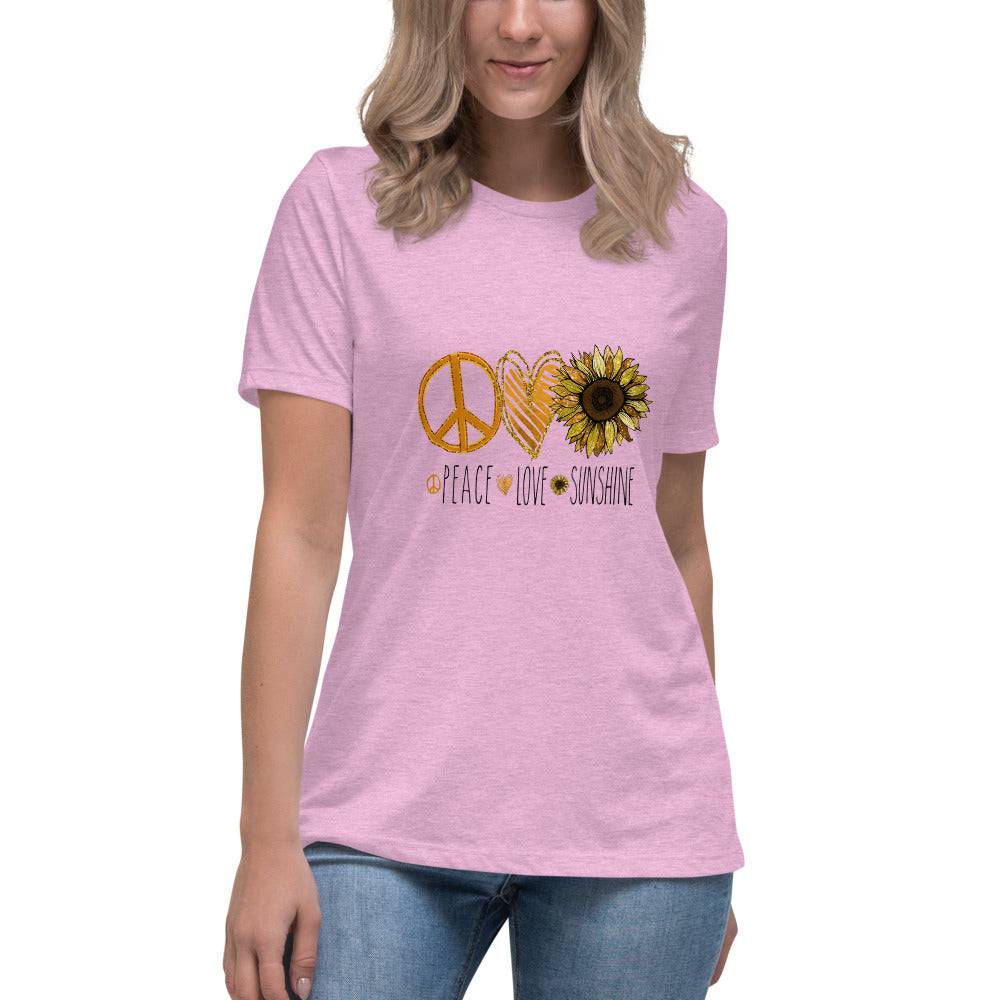 Women's Relaxed T-Shirt/Peace-Love-Sunflower - Enet Images
