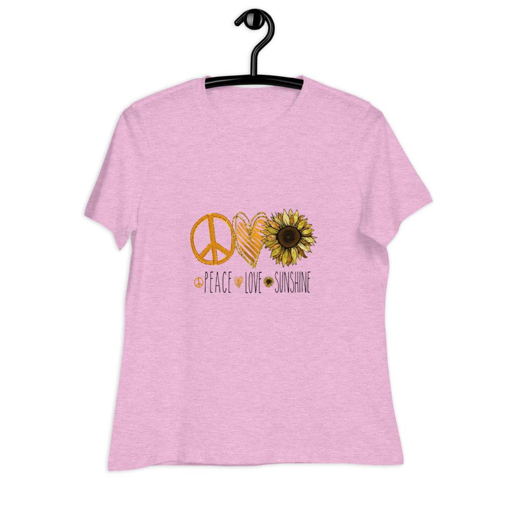 Women's Relaxed T-Shirt/Peace-Love-Sunflower - Enet Images