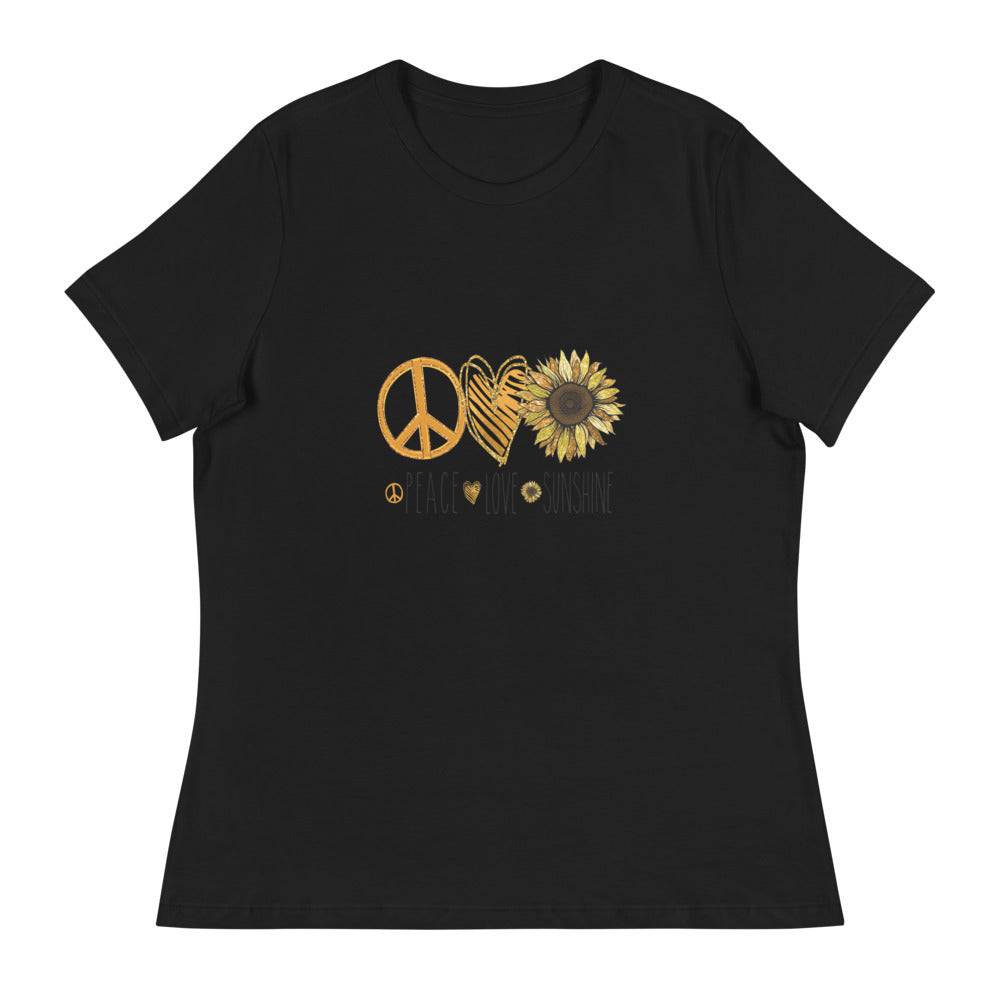 Women's Relaxed T-Shirt/Peace-Love-Sunflower - Enet Images