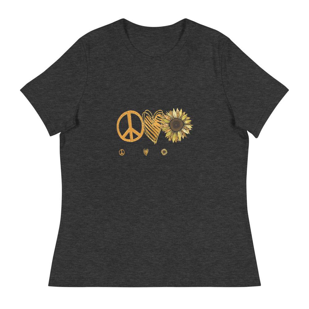 Women's Relaxed T-Shirt/Peace-Love-Sunflower - Enet Images