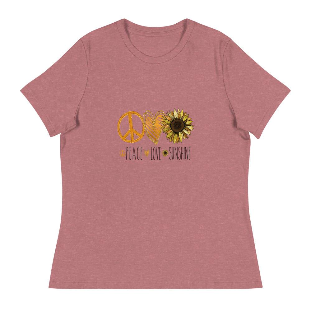 Women's Relaxed T-Shirt/Peace-Love-Sunflower - Enet Images