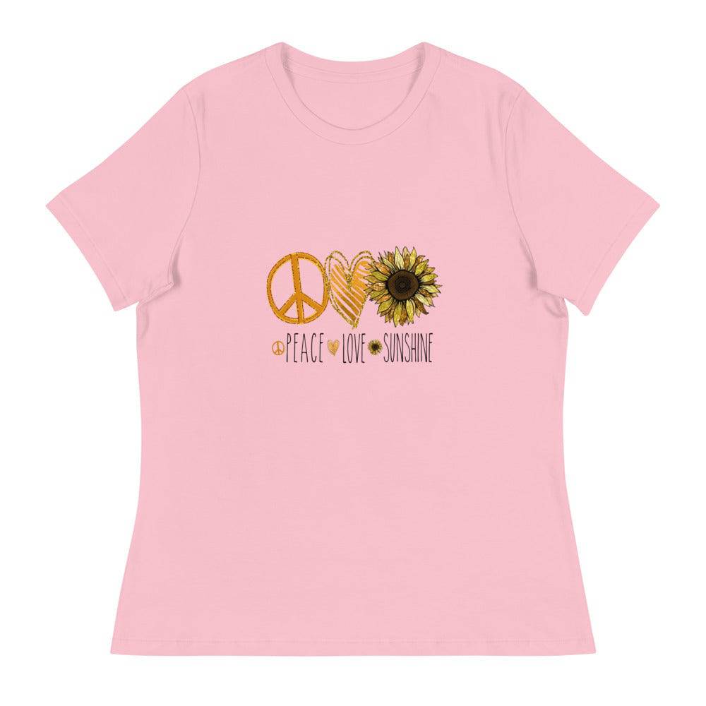 Women's Relaxed T-Shirt/Peace-Love-Sunflower - Enet Images