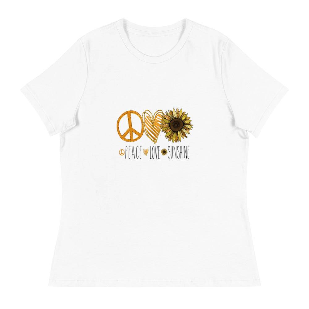 Women's Relaxed T-Shirt/Peace-Love-Sunflower - Enet Images