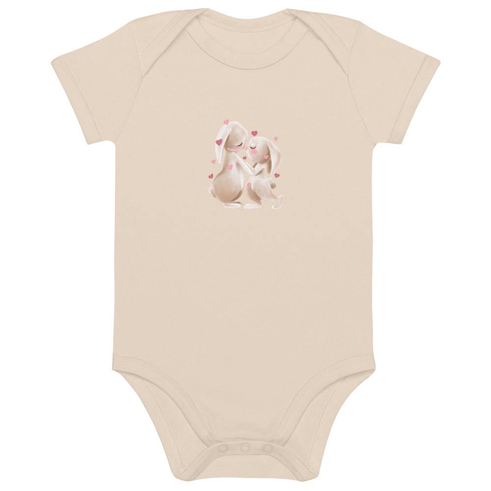 Organic cotton baby bodysuit/Bunnies Hearts - Enet Images
