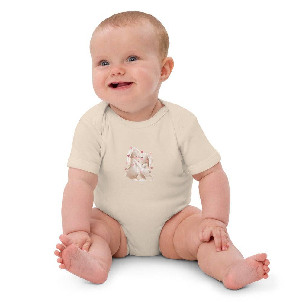 Organic cotton baby bodysuit/Bunnies Hearts - Enet Images