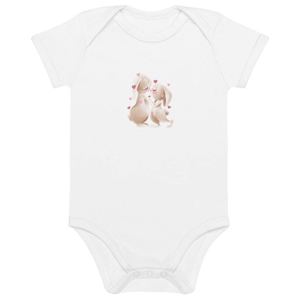 Organic cotton baby bodysuit/Bunnies Hearts - Enet Images