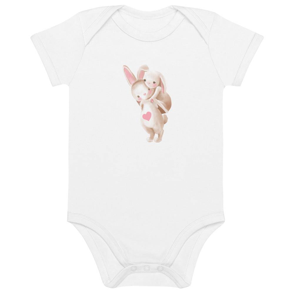 Organic cotton baby bodysuit/Bunnies Playing - Enet Images