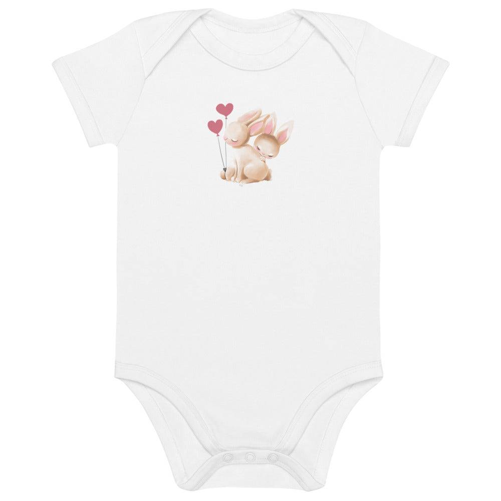 Organic cotton baby bodysuit/Bunnies two Hearts - Enet Images
