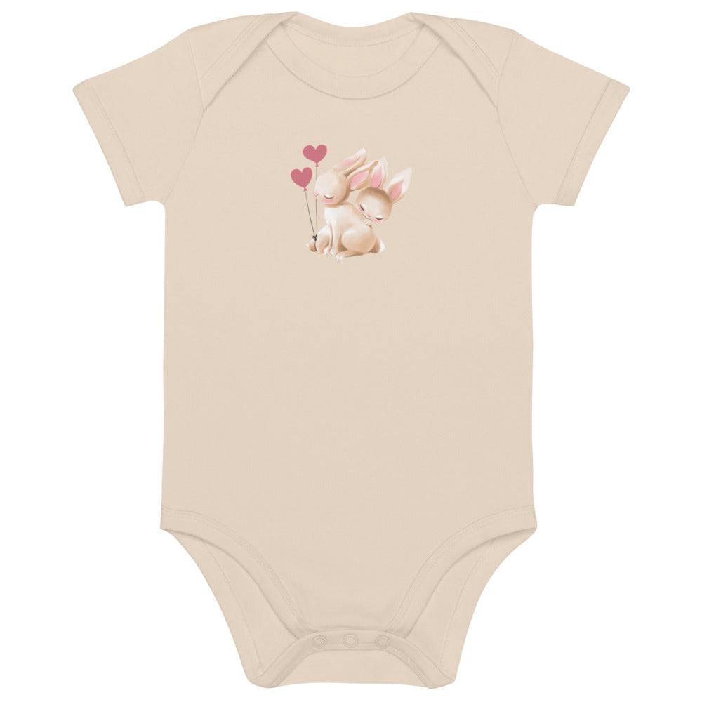 Organic cotton baby bodysuit/Bunnies two Hearts - Enet Images