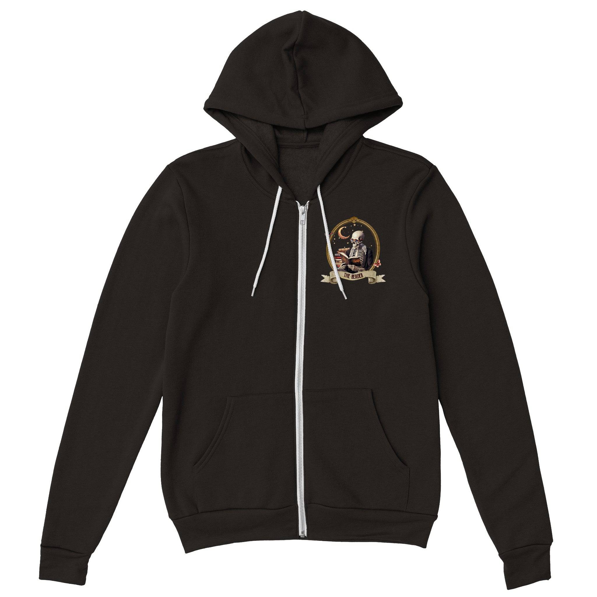 Premium Unisex Zip Hoodies/Skeleton-Reader-Halloween - Enet Images