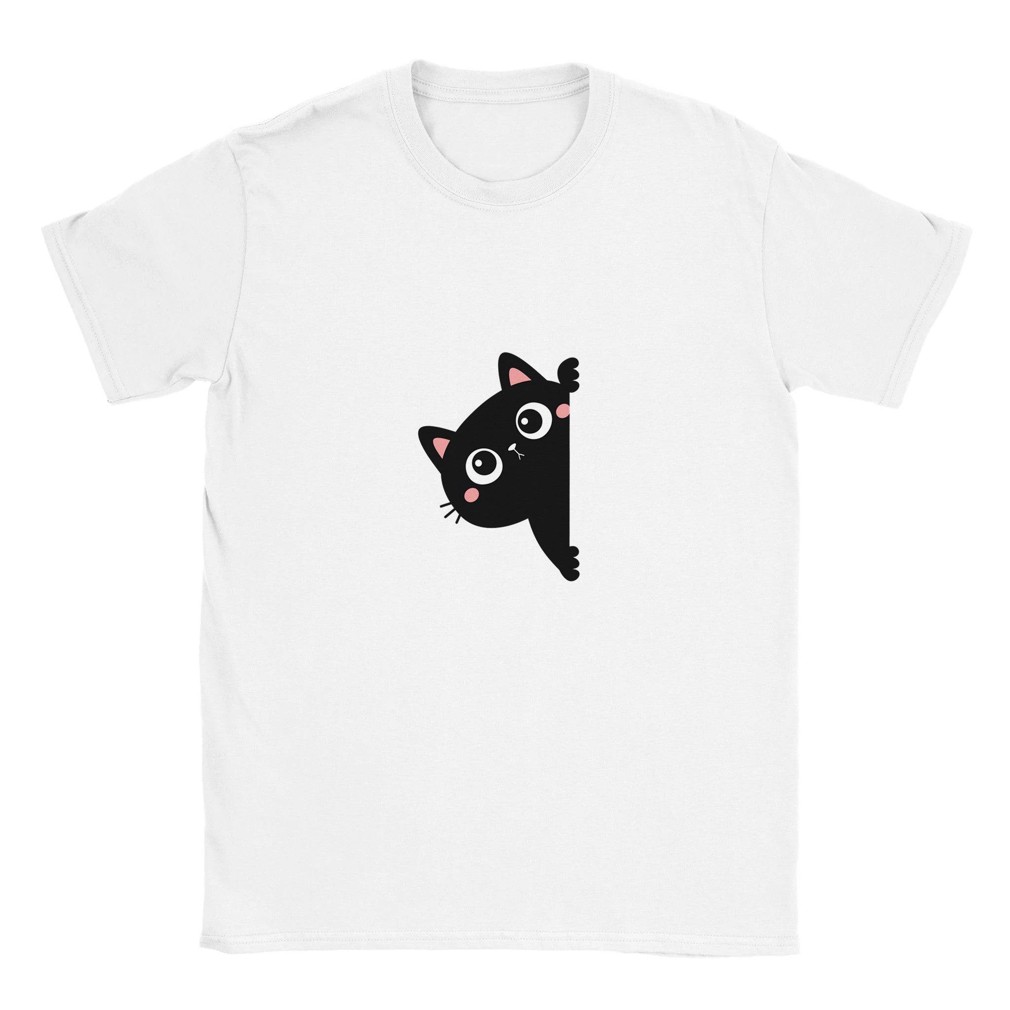Unisex T-shirt/Black-Cat-Hiding - Classic Unisex Crewneck T-shirt - Enet Images