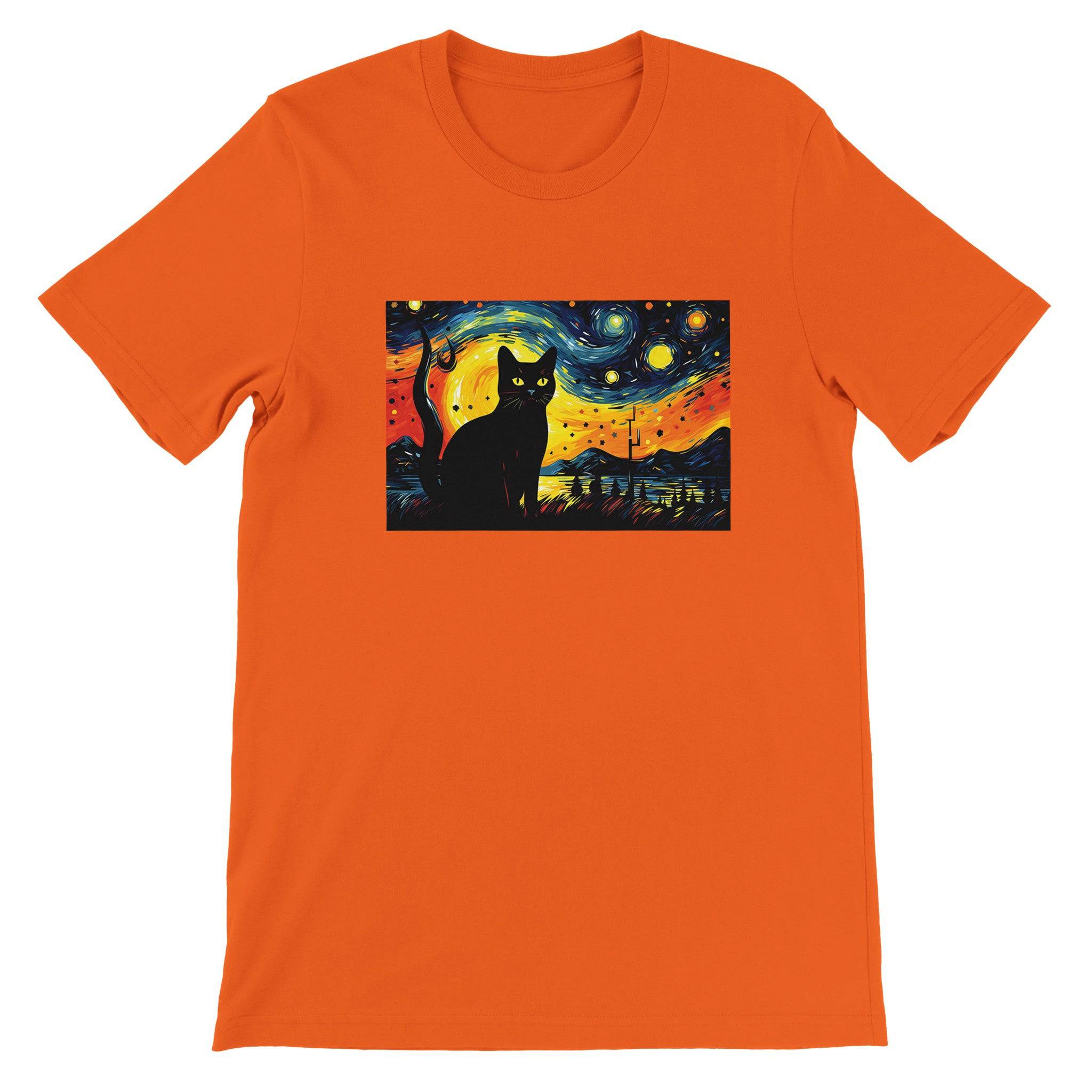 Budget UnisexCrewneck T-shirt/Black-Cat-Van-Cogh-Halloween - Enet Images