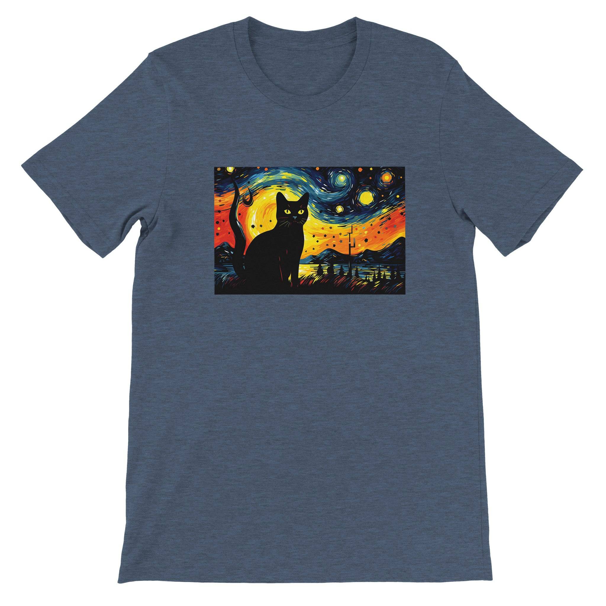 Budget UnisexCrewneck T-shirt/Black-Cat-Van-Cogh-Halloween - Enet Images