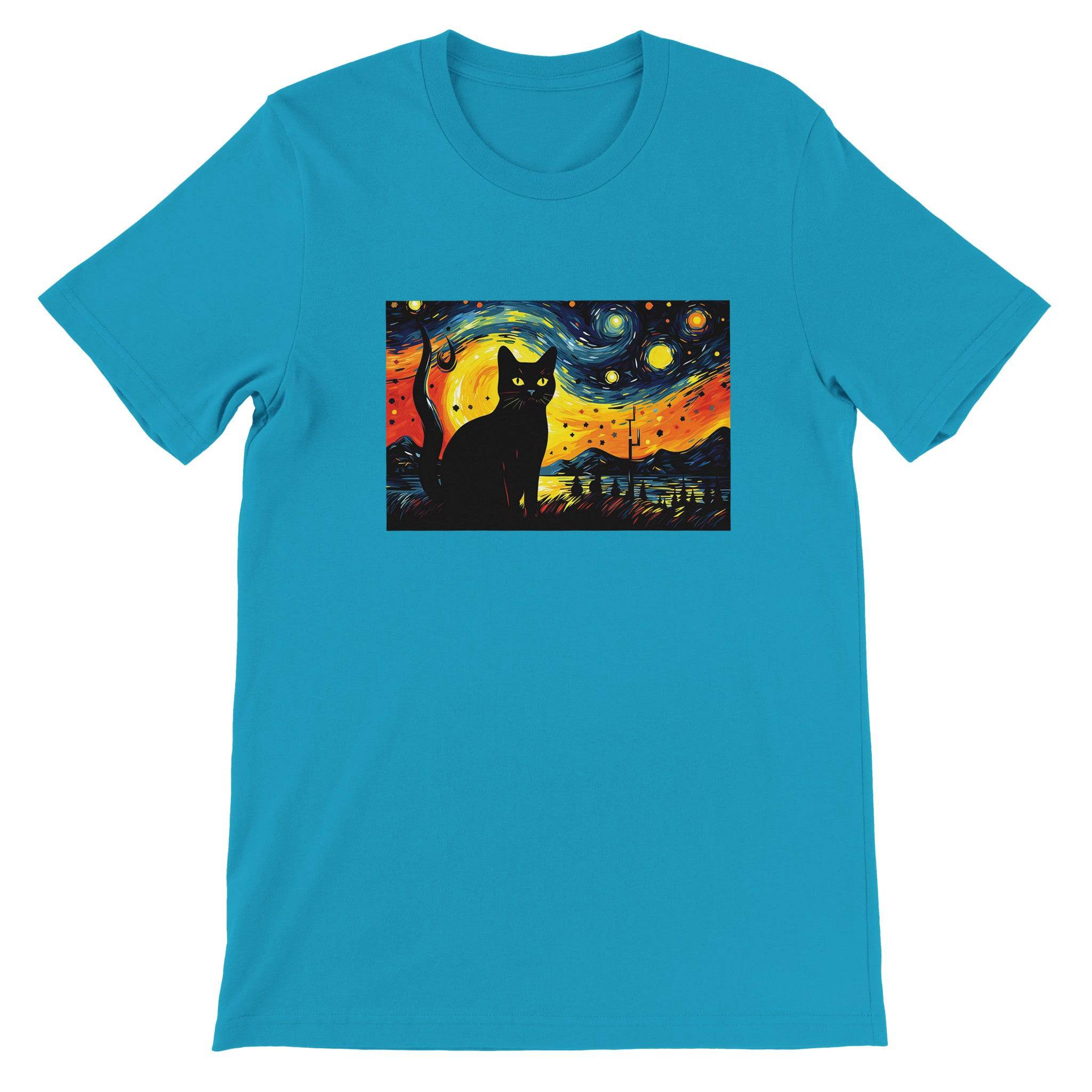 Budget UnisexCrewneck T-shirt/Black-Cat-Van-Cogh-Halloween - Enet Images