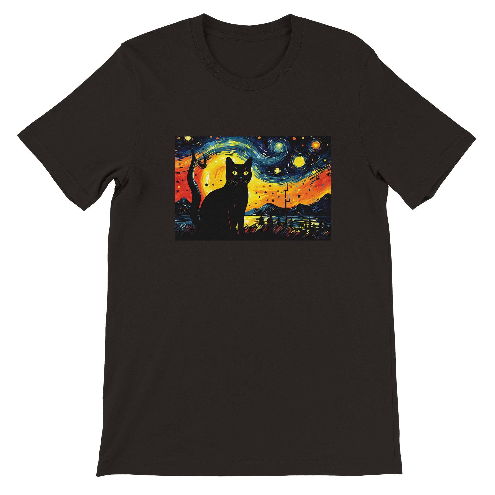 Budget UnisexCrewneck T-shirt/Black-Cat-Van-Cogh-Halloween - Enet Images