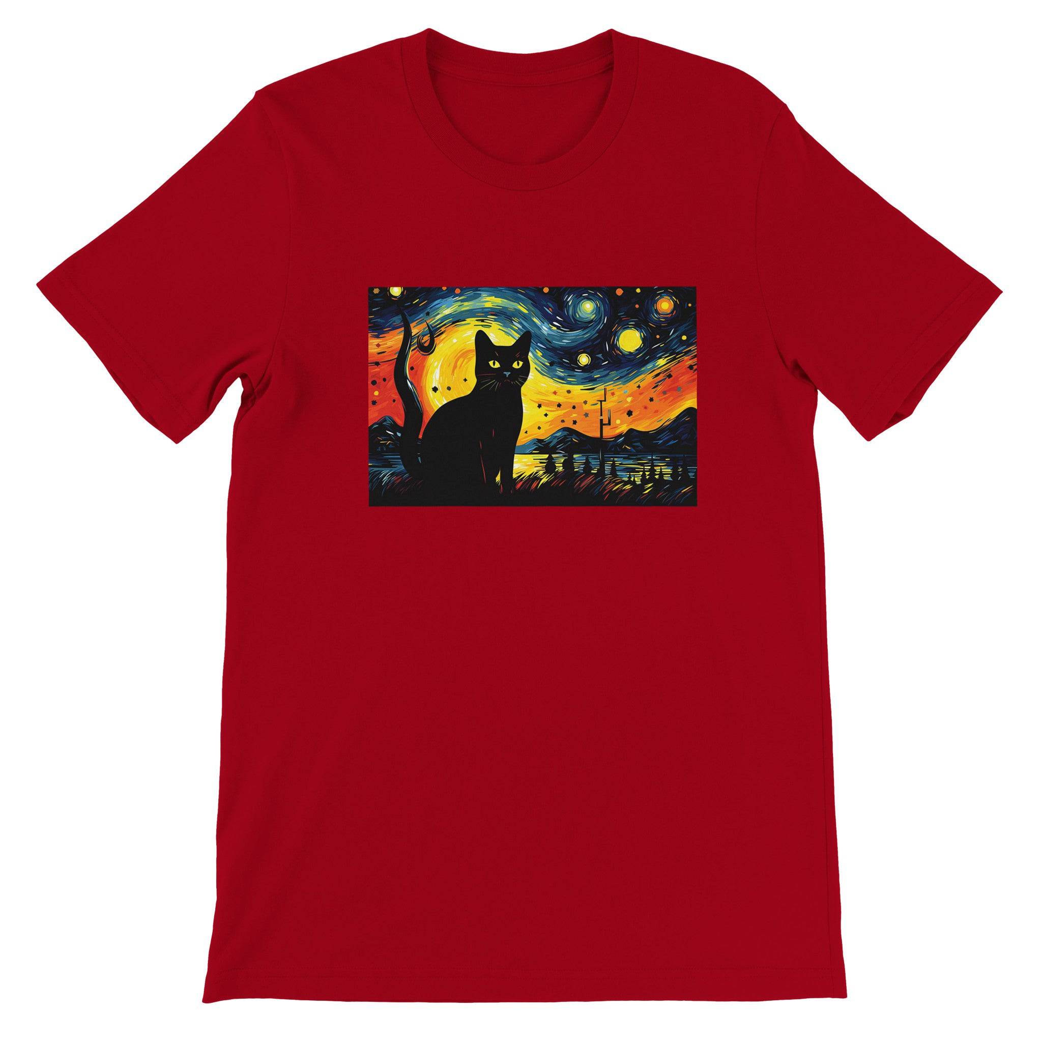 Budget UnisexCrewneck T-shirt/Black-Cat-Van-Cogh-Halloween - Enet Images