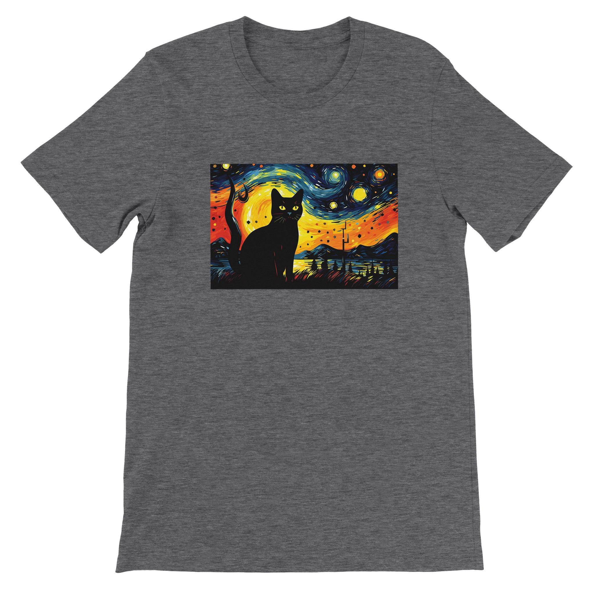 Budget UnisexCrewneck T-shirt/Black-Cat-Van-Cogh-Halloween - Enet Images