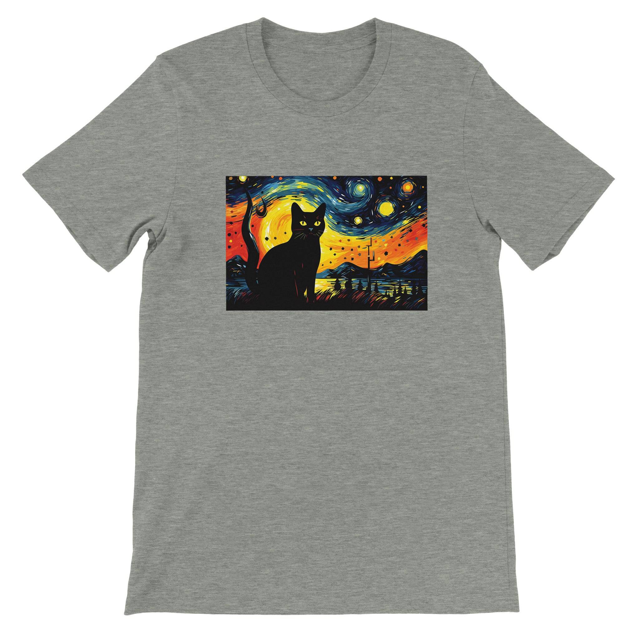 Budget UnisexCrewneck T-shirt/Black-Cat-Van-Cogh-Halloween - Enet Images