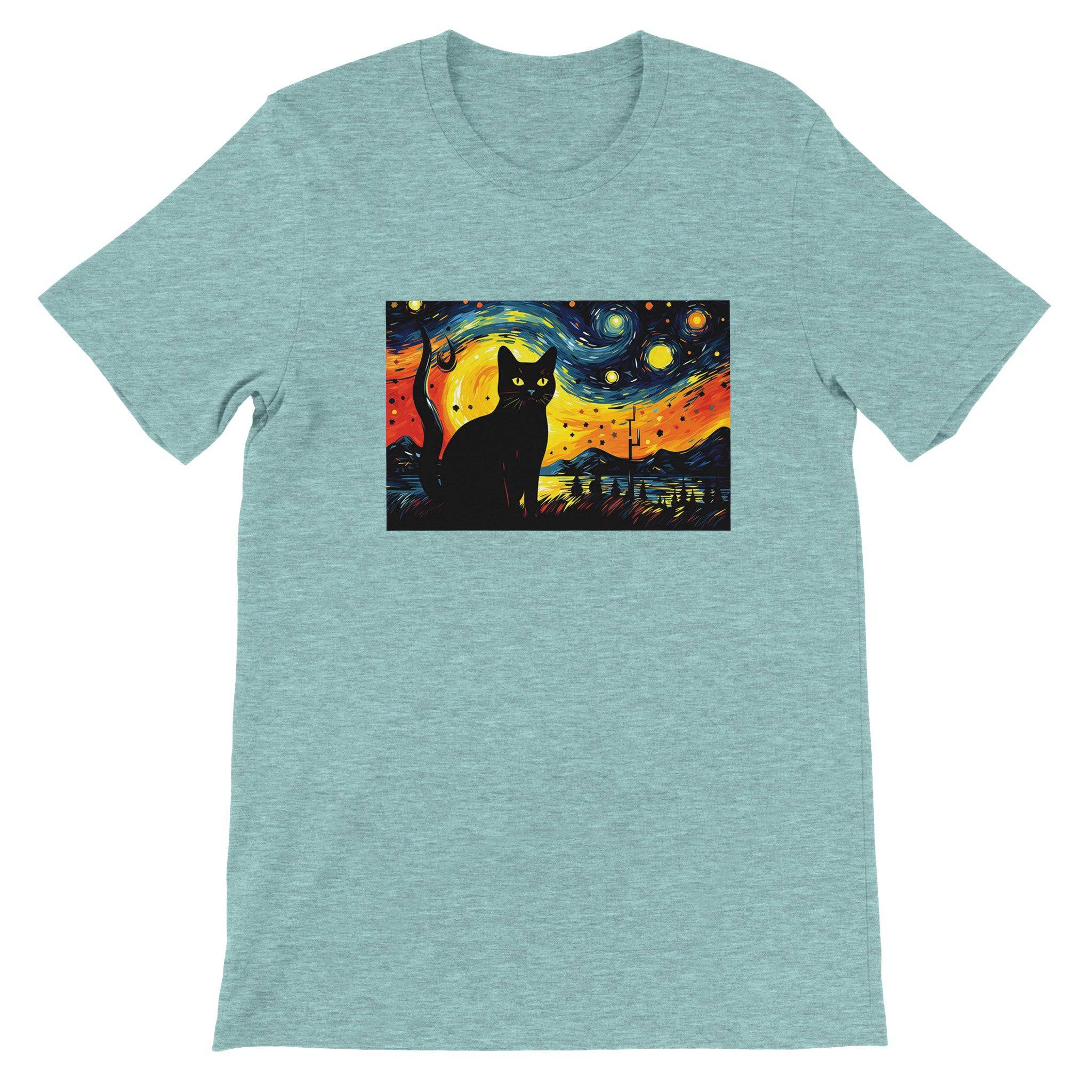 Budget UnisexCrewneck T-shirt/Black-Cat-Van-Cogh-Halloween - Enet Images