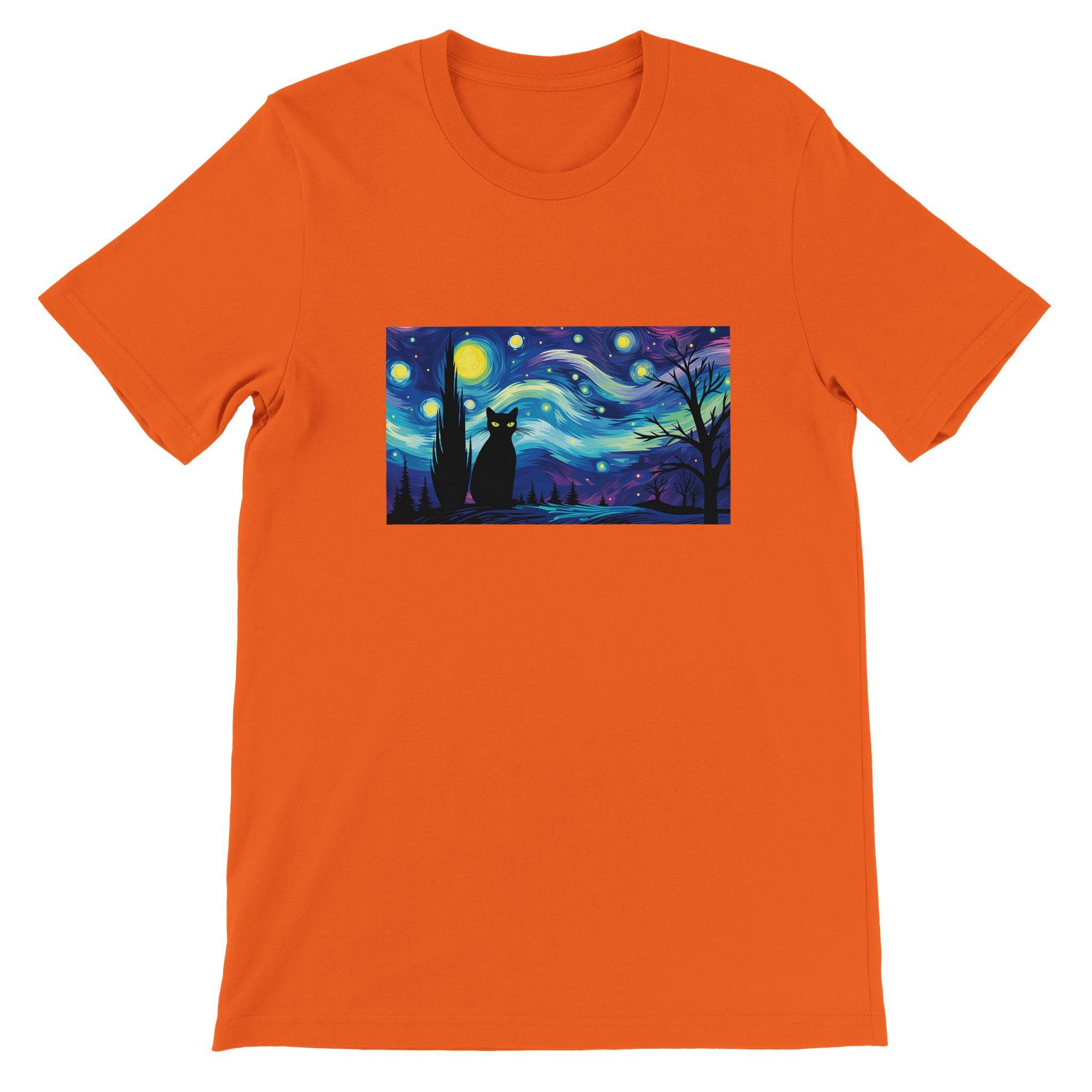 Budget Unisex Crewneck T-shirt/Black-Cat-Starry-Night-Halloween - Enet Images