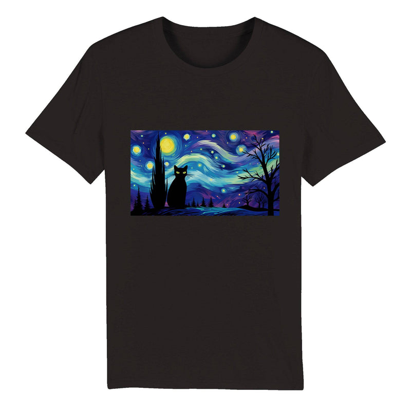 100% Organic Unisex T-shirt/Black-Cat-Starry-Night-Halloween - Enet Images