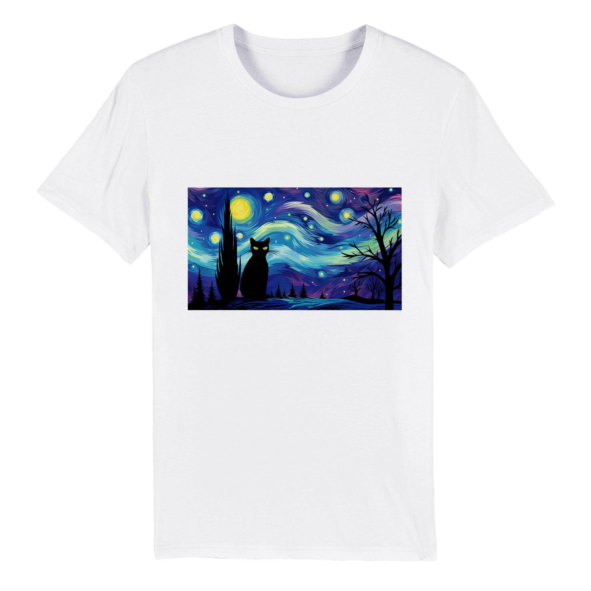 100% Organic Unisex T-shirt/Black-Cat-Starry-Night-Halloween - Enet Images