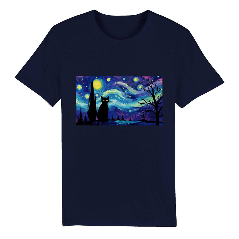 100% Organic Unisex T-shirt/Black-Cat-Starry-Night-Halloween - Enet Images