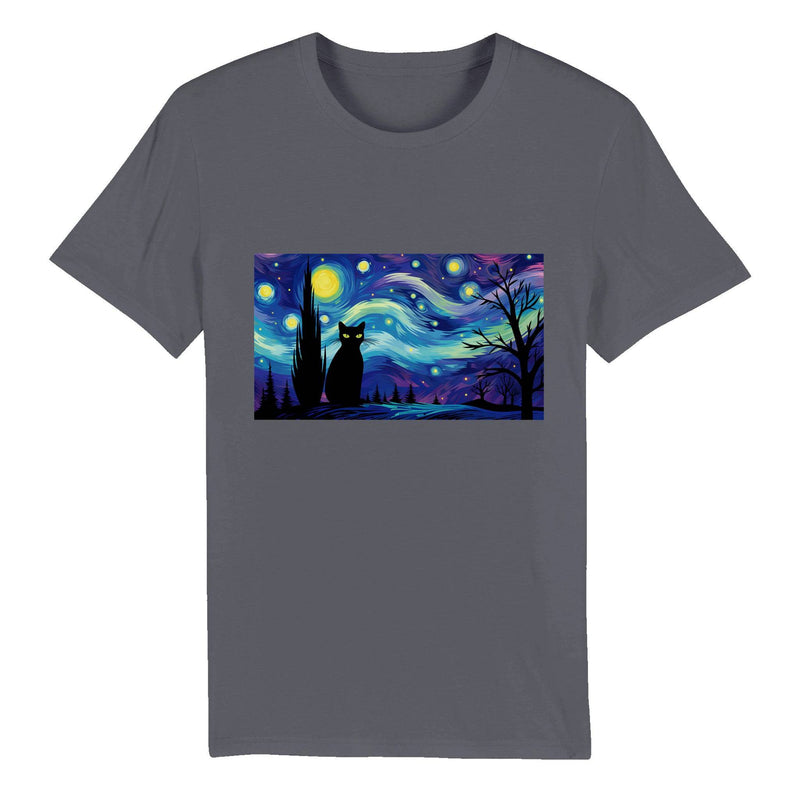 100% Organic Unisex T-shirt/Black-Cat-Starry-Night-Halloween - Enet Images